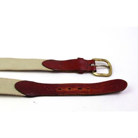 Leather Man BROWN REAL LEATHER BLUE CANVAS 1 1/4"Wd GOLF DRESS MEN BELT 34 (53M - Picture 12 of 12